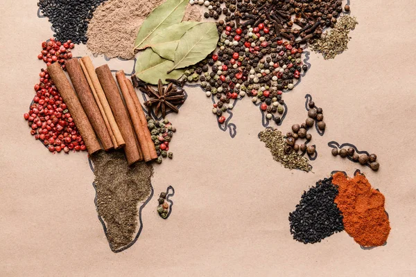 World map made of different spices — Stock Photo, Image