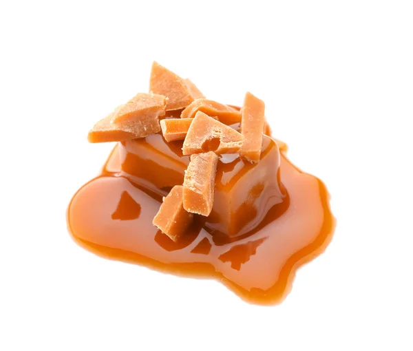 Tasty caramel candies on white background — Stock Photo, Image