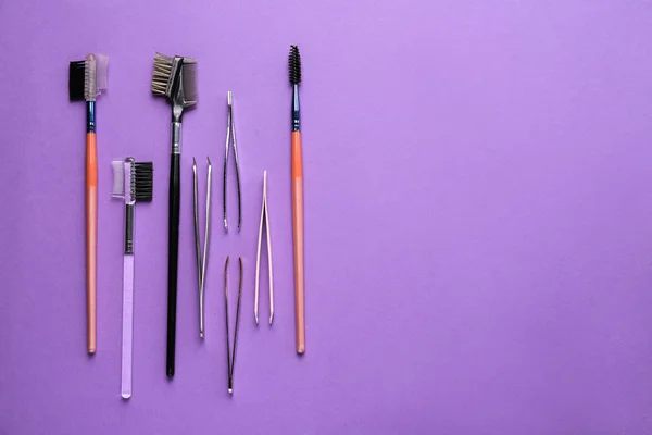 Set of tools for eyebrows correction on color background