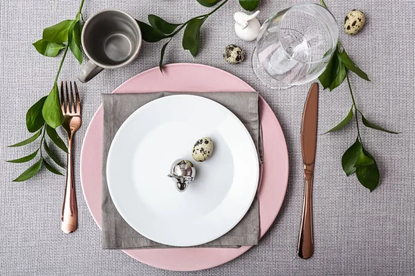 Beautiful Easter table setting on grey background — Stock Photo, Image