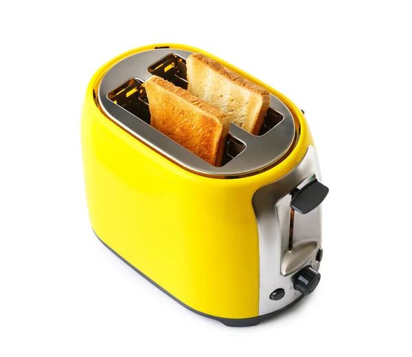 Toaster with bread slices on white background — Stock Photo, Image