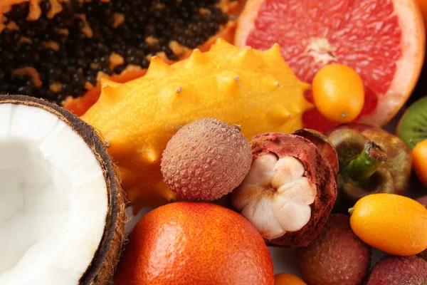 Assortment of tasty exotic fruits, closeup — Stock Photo, Image