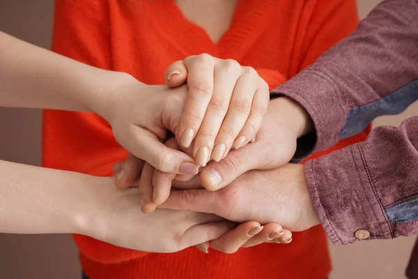 Group of people putting hands together. Concept of unity — Stock Photo, Image