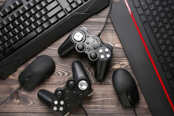 Modern gaming accessories on table