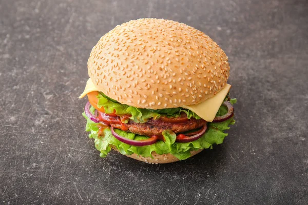 Tasty fresh burger on table — Stock Photo, Image