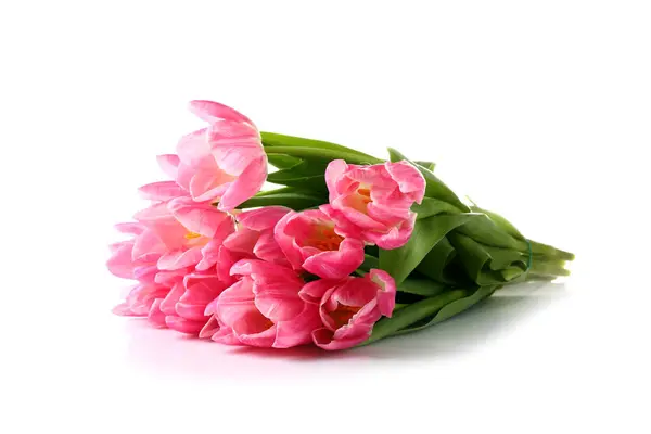Bouquet of beautiful pink tulip flowers on white background — Stock Photo, Image
