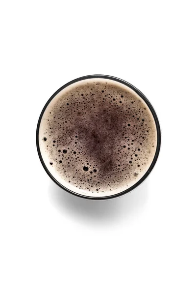 Склянка свіжого пива на білому тлі, вид зверху — стокове фото