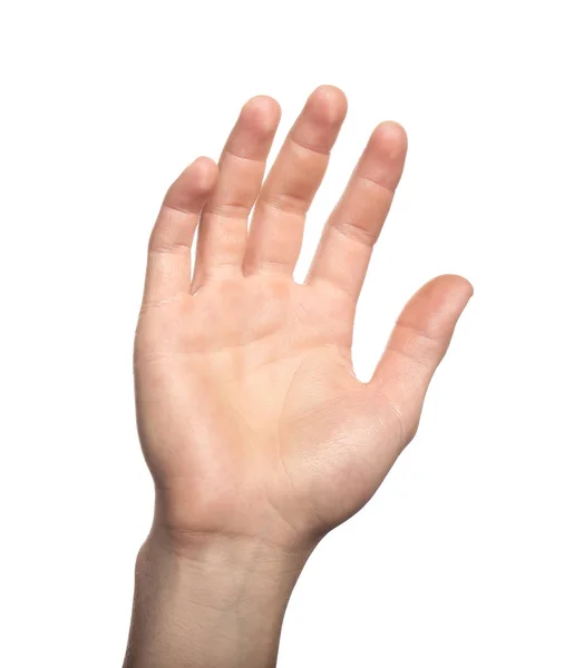 Mão masculina no fundo branco — Fotografia de Stock