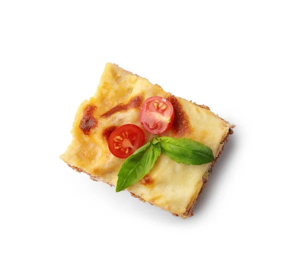 Tasty baked lasagna on white background — Stock Photo, Image