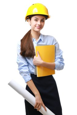 Beyaz arka plan üzerinde kadın mimar