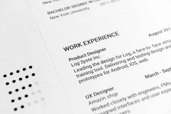 Job resume, closeup