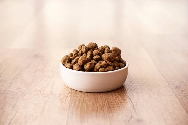Cuenco con comida seca para mascotas en el suelo — Foto de Stock