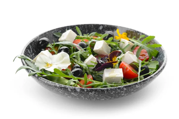 盘子与健康沙拉在白色背景 — 图库照片