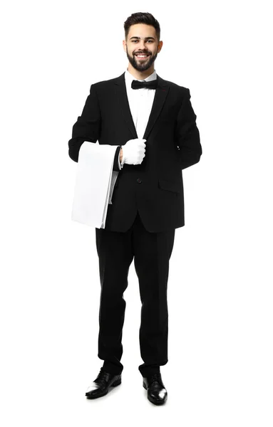 Handsome waiter on white background — Stock Photo, Image