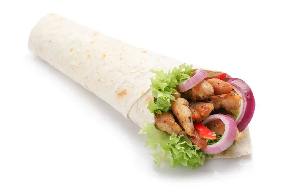 Saboroso doner kebab no fundo branco — Fotografia de Stock