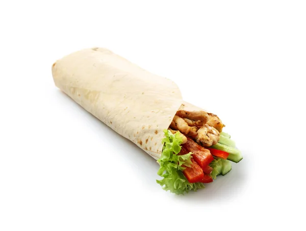 Saboroso doner kebab no fundo branco — Fotografia de Stock