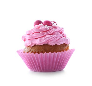 Beyaz arka planda lezzetli Paskalya Cupcake