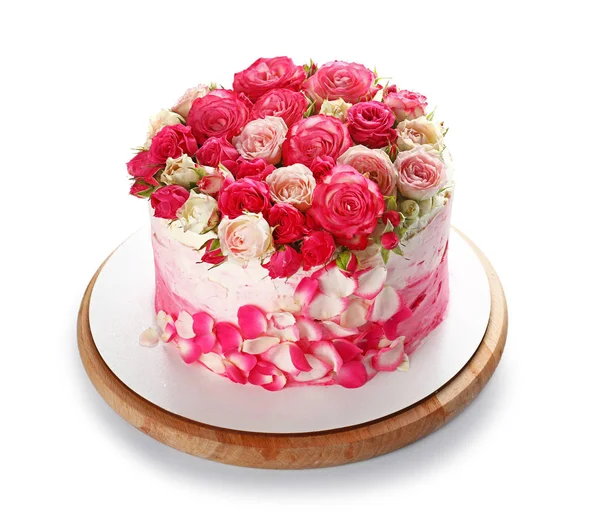 Smaczne tort urodzinowy na białym tle — Zdjęcie stockowe
