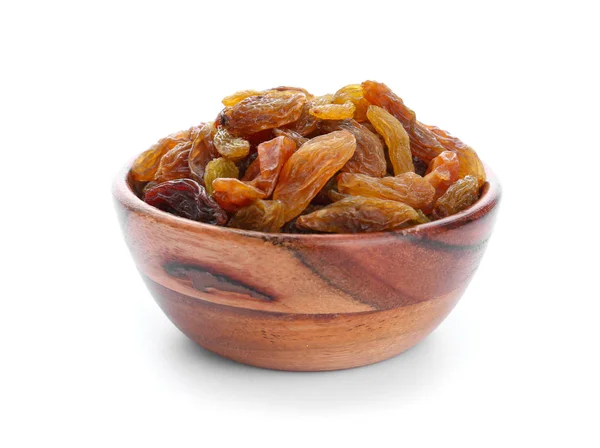 Bowl with tasty raisins on white background — Stock Photo, Image
