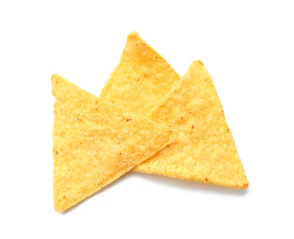 Läckra nachos på vit bakgrund — Stockfoto