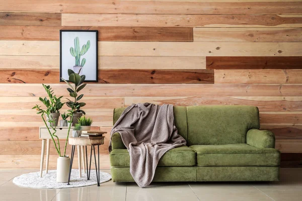 Interior of modern comfortable room with wooden wall — Stock Photo, Image