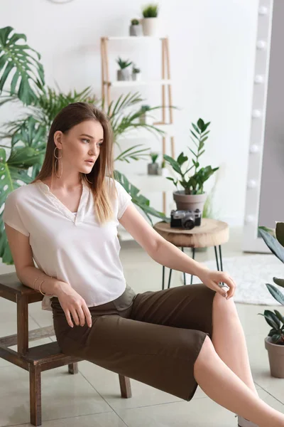 Portrait of beautiful woman indoors — Stock Photo, Image