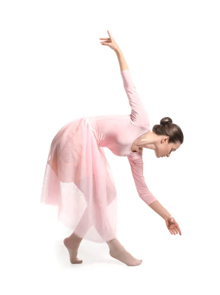 Bela bailarina jovem no fundo branco — Fotografia de Stock