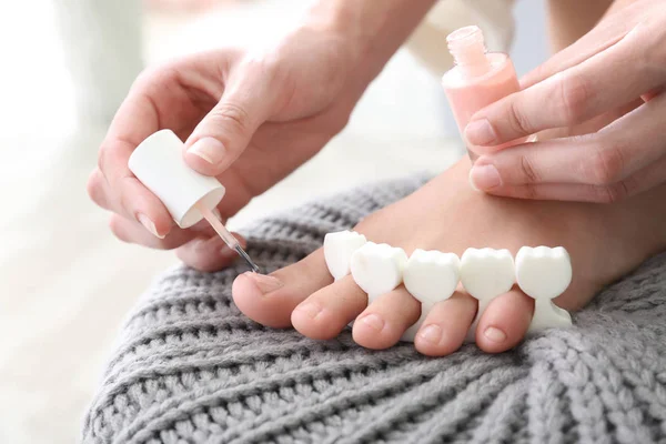 Young woman doing pedicure at home — Stock Photo, Image