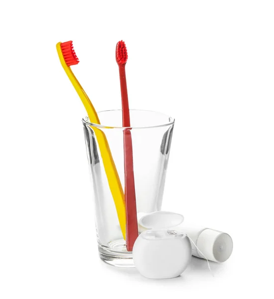 Set for dental hygiene on white background — Stock Photo, Image