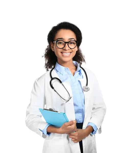 African-American doctor on white background — Stock Photo, Image