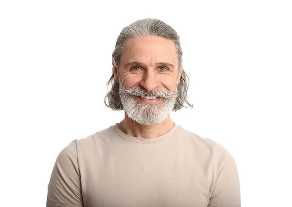 Портрет взрослого человека на белом фоне — стоковое фото