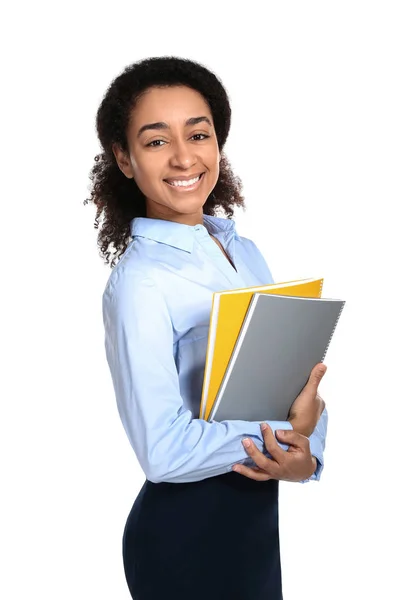 Afro-Amerikaanse leraar op witte achtergrond — Stockfoto