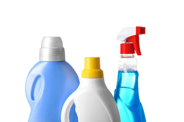 Set of detergents for cleaning on white background — Stock Photo, Image