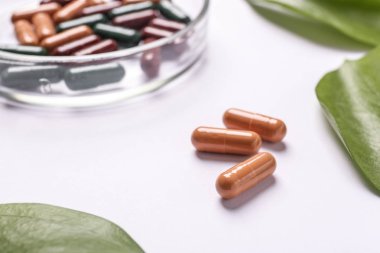 Beyaz arka plan bitki esaslı hapları