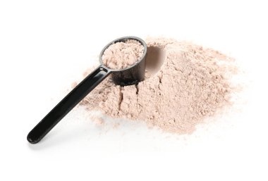 Beyaz arka plan üzerinde protein tozu