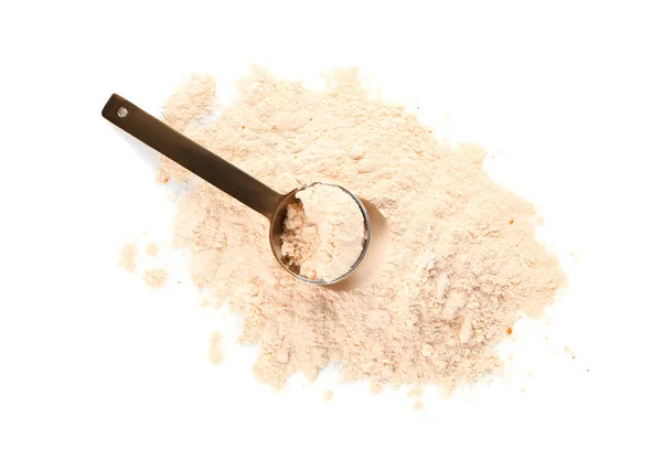 Protein powder on white background — Stock Photo, Image