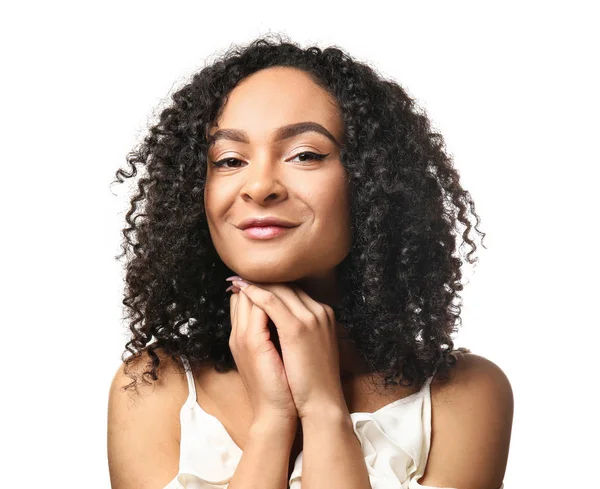 白い背景の美しいアフリカ系アメリカ人女性 — ストック写真