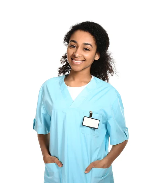 African-American nurse on white background — Stock Photo, Image