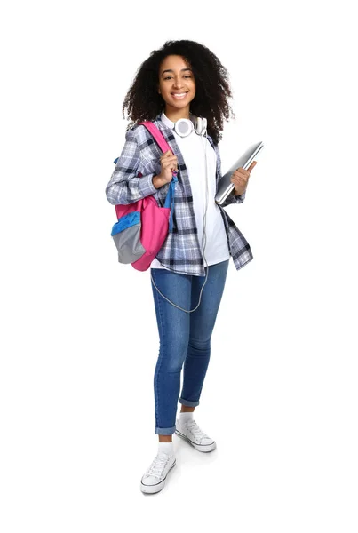 Beautiful African-American student on white background — Stock Photo, Image
