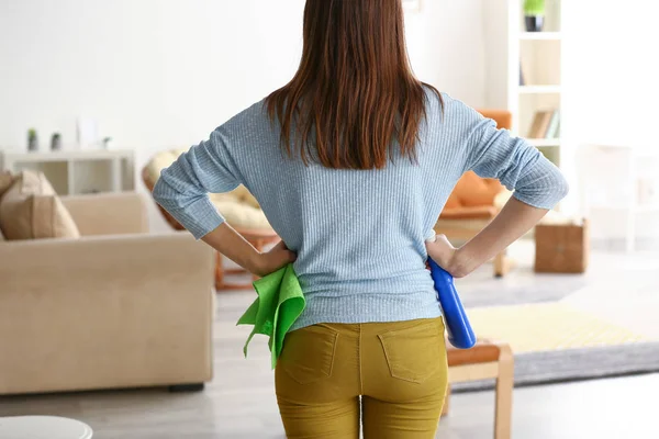 Young woman is ready for cleaning a room — Stock Photo, Image