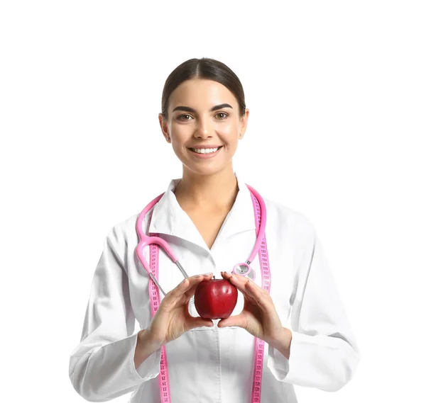 Portret dietologa kobiece kobieta na białym tle — Zdjęcie stockowe