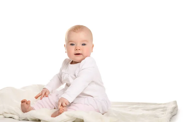 Portrait of adorable baby girl on white background — Stock Photo, Image