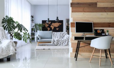 Modern stüdyo dairenin iç dekorasyonu.