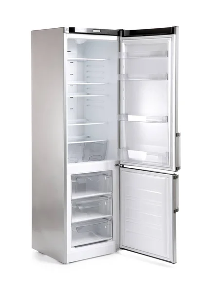 Open empty fridge on white background — Stock Photo, Image