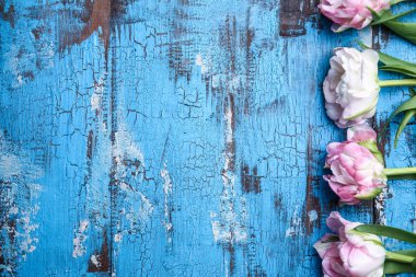 Ahşap arka planda güzel laleler