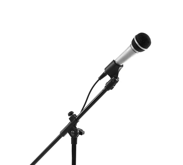Microfone com suporte em fundo branco — Fotografia de Stock