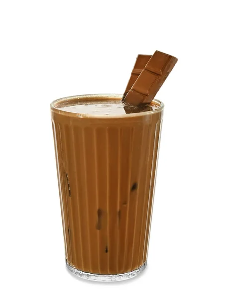 Bicchiere di gustoso caffè frappe su sfondo bianco — Foto Stock