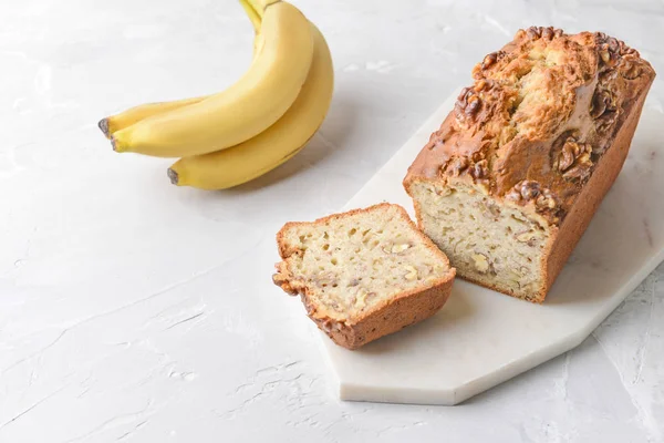 Tasty banana bread on white table — Stock Photo, Image
