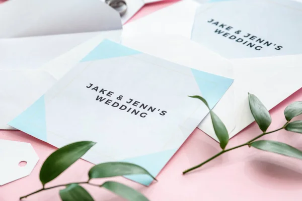 Wedding invitations on color background — Stock Photo, Image
