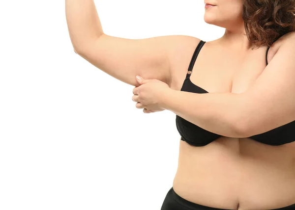 Mujer con sobrepeso sobre fondo blanco — Foto de Stock